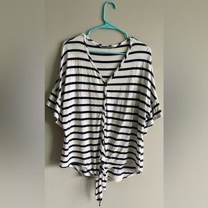 Jolie Navy Blue Striped Front Tie Shirt